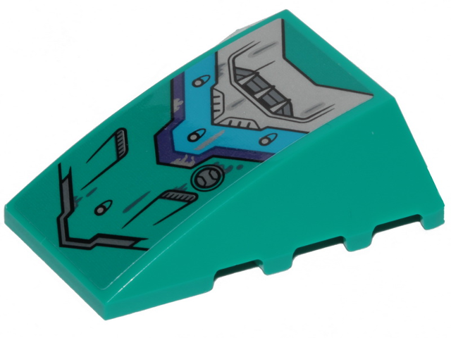 Lego Wedge 4 x 4 Triple Curved No Studs with Dark Azure and Dark Purple Stripes and Vents Pattern (Sticker) - Set 70431