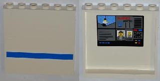 Lego Panel 1 x 6 x 5 with 4 Surveillance Screens on Inside and Blue Stripe on Outside Pattern (Stickers) - Set 7288