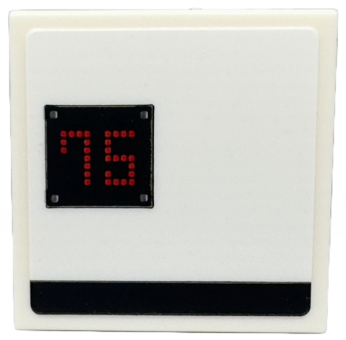 Lego Tile 2 x 2 with Black Stripe and Square with Red Digital Number 75 Pattern Model Right Side (Sticker) - Set 76916 / White