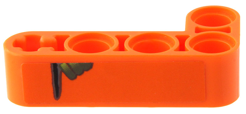 Lego Technic, Liftarm, Modified Bent Thick L-Shape 2 x 4 with Dark Bluish Gray and Lime Hand and Black Pointing Finger Pattern Model Left Side (Sticker) - Set 42204 / Orange
