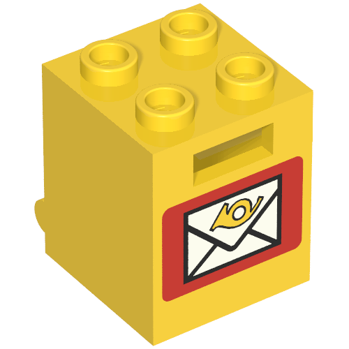 Lego Box 2 x 2 x 2 [Hollow Studs] with Mailbox Print / Yellow