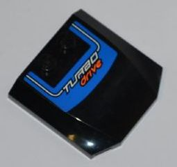 Lego Wedge 4 x 4 x 2/3 Triple Curved with 'TURBO DRIVE' and White Lines on Blue Background Pattern (Sticker) - Set 8197