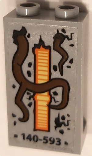 Lego Panel 1 x 2 x 3 with Side Supports - Hollow Studs with '140-593', Tree Roots and Yellow Bars in Orange Background Pattern (Sticker) - Set 70358
