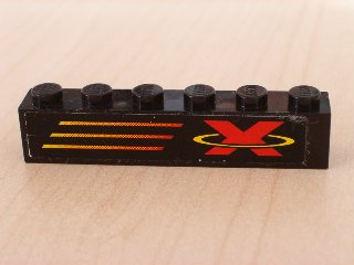 Lego Brick 1 x 6 with X-Treme Team Logo Right Pattern (Sticker) - Set 6567 / Black