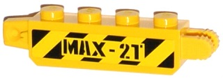 Lego Hinge Brick 1 x 4 Locking with Black and Yellow Danger Stripes and 'MAX-2T' Pattern on Both Sides (Stickers) - Set 60033