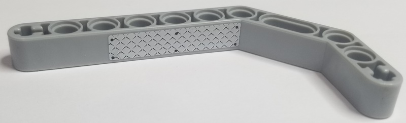 Lego Technic, Liftarm, Modified Bent Thick 1 x 11.5 Double with Silver Tread Plate and 6 Rivets Pattern (Sticker) - Set 7906