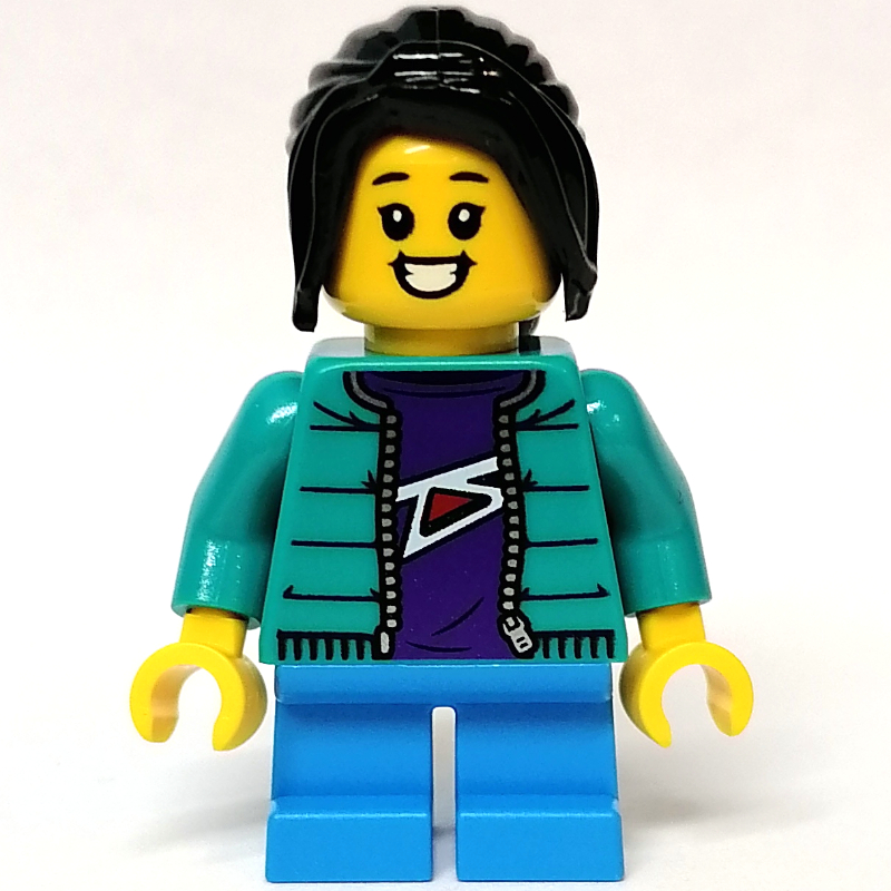 Lego Kid - Dark Turquoise Torso, Dark Azure Legs, Black Hair