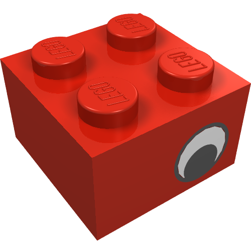 Lego Brick 2 x 2 with Eye with White Print on Two Sides, Offset / Red