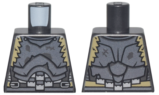 Lego Torso Dark Silver Crude Plate Mail Armor, Silver Buckles, and Dark Tan Fur Pattern / Pearl Dark Gray