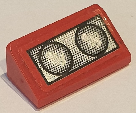 Lego Slope 30 1 x 2 x 2/3 with 2 Silver Headlights on Red Background Pattern (Sticker) - Set 10248