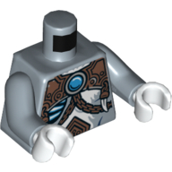 Lego Torso Fur, Glowing Bones, Copper Armor with Rivets, Chains and Blue Round Jewel (Chi) Print, Sand Blue Arms, White Hands