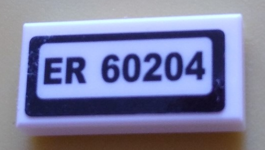 Lego Tile 1 x 2 with 'ER 60204' Pattern (Sticker) - Set 60204