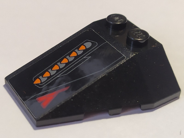 Lego Wedge 4 x 4 Triple with Stud Notches with Dark Bluish Gray and Orange Bullets Pattern Model Right Side (Sticker) - Set 76087