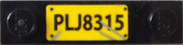 Lego Plate, Modified 1 x 4 with 2 Studs without Groove with 'PLJ8315' and Silver Scratches Pattern (Sticker) - Set 75933 / Black