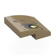 Lego Brick Curved 2 x 2 x 2/3 with Yellowish Green Left Eye with Dark Bluish Gray Eyeshadow and Spots Print / Dark Tan