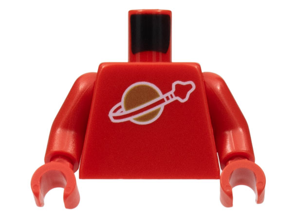 Lego Torso with Classic Space Logo High on Torso Pattern, Inside with Ribs (second reissue) / Red Arms / Red Hands