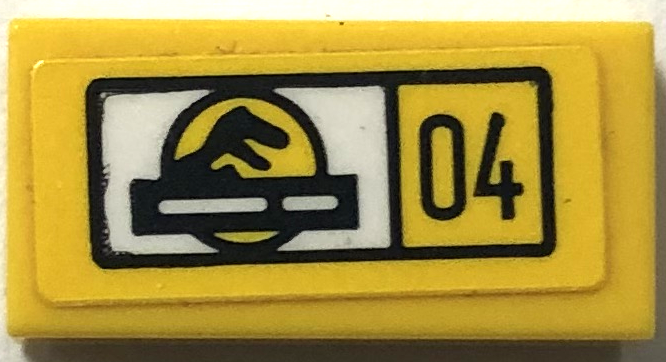 Lego Tile 1 x 2 with Jurassic Park Logo and Black '04' Pattern (Sticker) - Set 76956 / Yellow