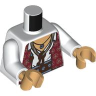 Lego Torso, Dark Red Jacket, Gold Decorations, Dark Orange Belt, White Shirt, Necklace with Keys print, White Arms, Nougat Hands / White