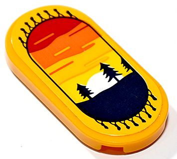 Lego Tile, Round 2 x 4 Oval with Rug with Red and Orange Sunset, Dark Blue Trees and Tassels Pattern (Sticker) - Set 41730