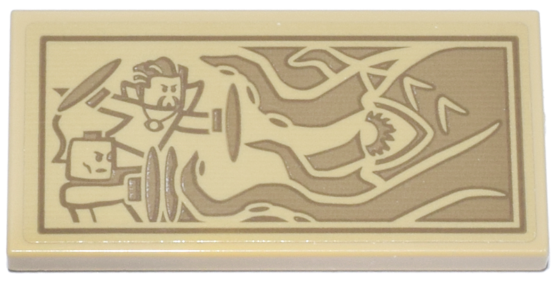 Lego Tile 2 x 4 with Dark Tan Doctor Strange and Wong Fighting Tentacle Monster Gargantos Pattern (Sticker) - Set 76218 / Tan