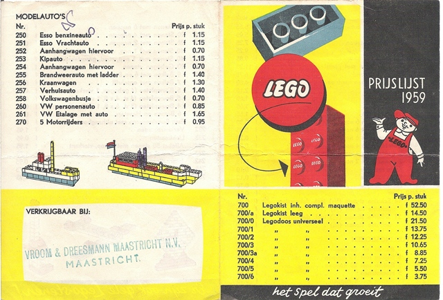 Lego 1959 Dutch Prijslijst Yellow (price list)