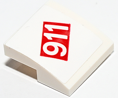 Lego Slope, Curved 2 x 2 x 2/3 with '911' in Red Rectangle Pattern (Sticker) - Set 75888