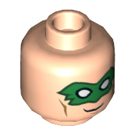 Lego Minifig Head Green Lantern (Hal Jordan), Dual Sided, Green Eyemask, Smirk / Bared Teeth Print [Hollow Stud]