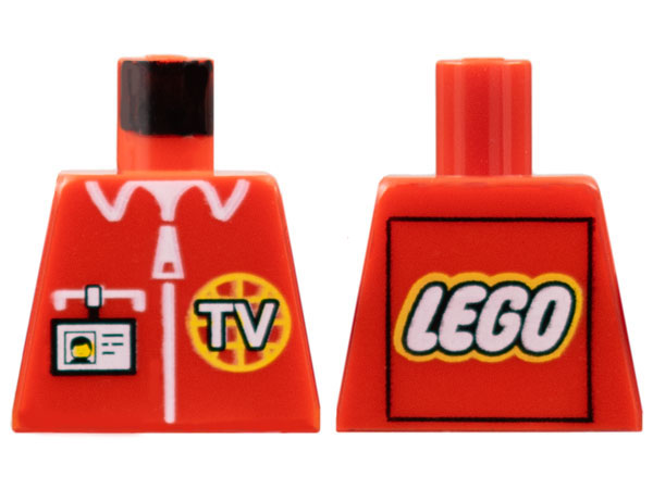 Lego Torso TV Logo, Zipper and ID Badge Pattern - LEGO Logo on Back / Red