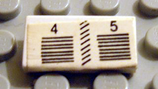 Lego Tile 1 x 2 with Number 4 and 5 with Black Lines Pattern (Sticker) - Sets 6375-2 / 6390 / 10041