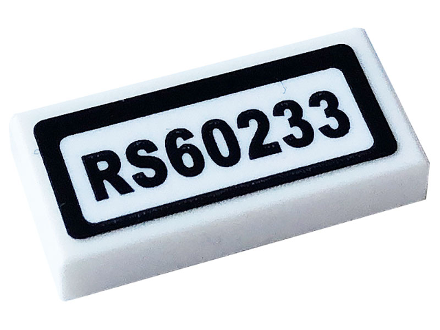 Lego Tile 1 x 2 with 'RS60233' Pattern (Sticker) - Set 60233 / White