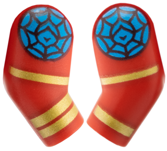 Lego Arm, (Matching Left and Right) Pair with Medium Azure Web Circle, Gold Rings Pattern / Red