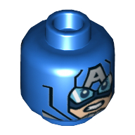 Lego Minifig Head Captain America, 'A' on Forehead, Goggles Print [Hollow Stud] / Blue