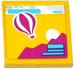 Lego Tile 2 x 2 with Hot Air Balloon, Mountain and Sun Pattern (Sticker) - Set 41093 / Yellow