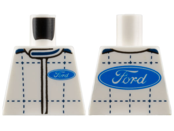 Lego Torso Racing Suit with Blue Ford Logo and Dark Blue Stitching Pattern / White