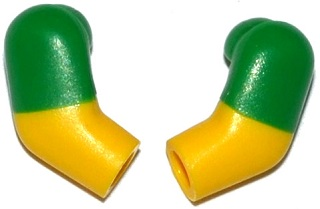 Lego Arm, (Matching Left and Right) Pair with Molded Green Short Sleeves  Pattern / Yellow