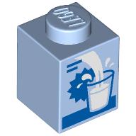 Lego Brick 1 x 1 with Milk Carton, Filling Glass print / Bright Light Blue