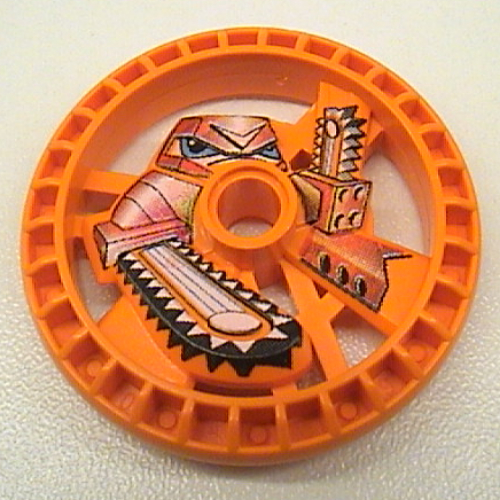 Lego Technic Disc 5 x 5 Notched, Chain-Saw Print / Orange