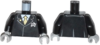 Lego Torso Agents Suit with Ultra Agents Logo and Gold Tie Pattern / Black Arms / Light Bluish Gray Hands