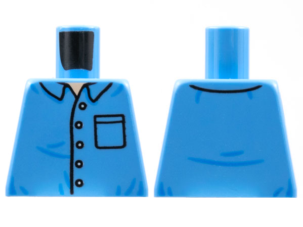 Lego Torso Shirt with Collar, 5 Buttons, Pocket, Medium Nougat Neck Pattern / Medium Blue