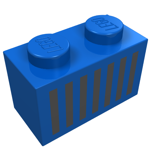 Lego Brick 1 x 2 with Black Grill Print / Blue