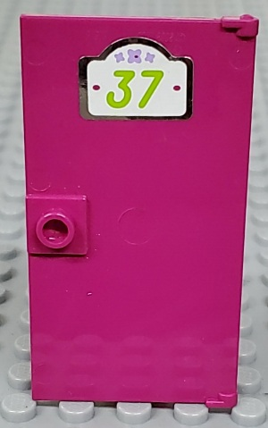 Lego Door 1 x 4 x 6 with Stud Handle with '37' Sign Pattern (Sticker) - Set 41095 / Magenta