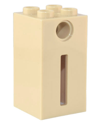 Lego Brick, Modified 2 x 2 x 3 Hollow with Spring Attachment and Technic Hole / Tan