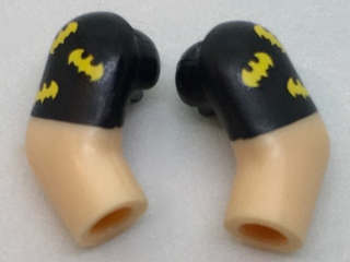 Lego Arm, (Matching Left and Right) Pair with Black Short Sleeves and 3 Yellow Bats Pattern / Light Nougat