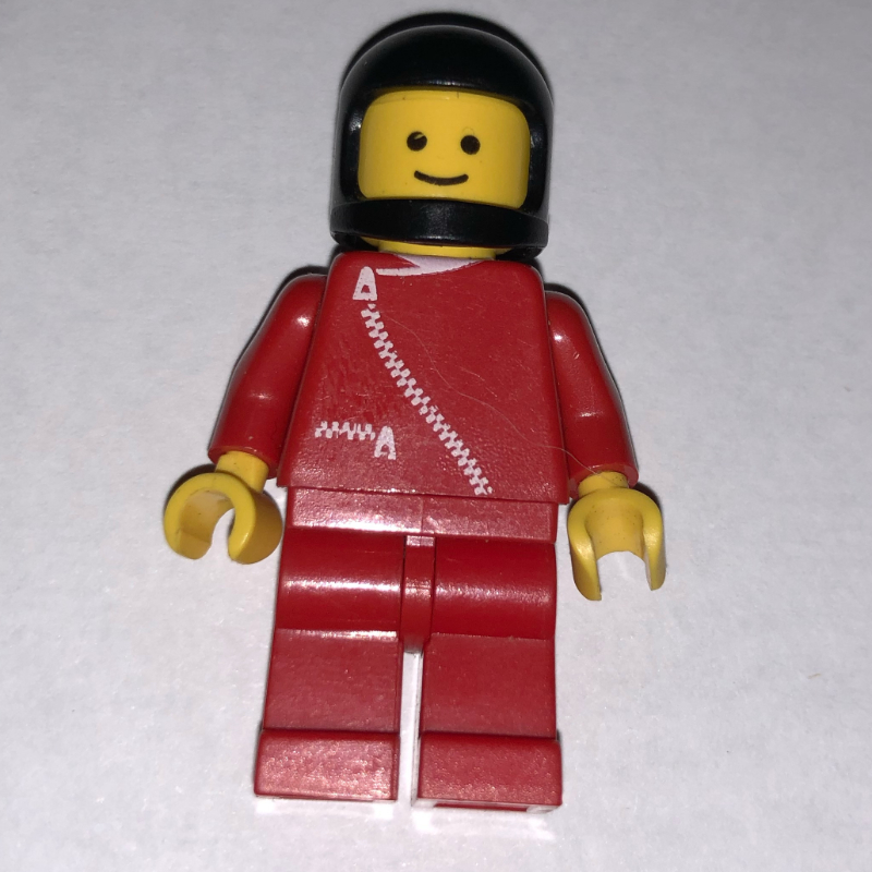 Lego Man, Red Jacket with Zipper, Red Legs, Black Helmet