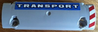 Lego Technic, Panel Curved 11 x 3 with Red and White Danger Stripes and 'TRANSPORT' Pattern (Stickers) - Set 8052 / Light Bluish Gray