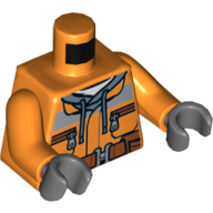 Lego Torso Construction Jacket over Dark Gray Hoodie, Zipper Pockets, Brown Belt Print, Orange Arms, Dark Bluish Gray Hands / Orange