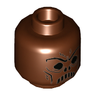 Lego Minifig Head, Black Ghost Face Print / Reddish Brown