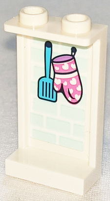 Lego Panel 1 x 2 x 3 with Side Supports - Hollow Studs with Medium Azure Spatula and Dark Pink Oven Mitt with Hearts Pattern (Sticker) - Set 41347 / White