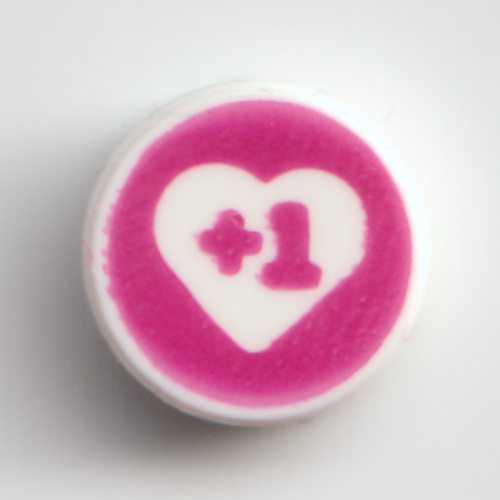 Lego Tile Round 1 x 1 with Magenta +1 in White Heart Print