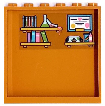 Lego Panel 1 x 6 x 5 with Test Tubes, Books, Safety Glasses on Shelves, and Certifications Pattern (Sticker) - Set 41682